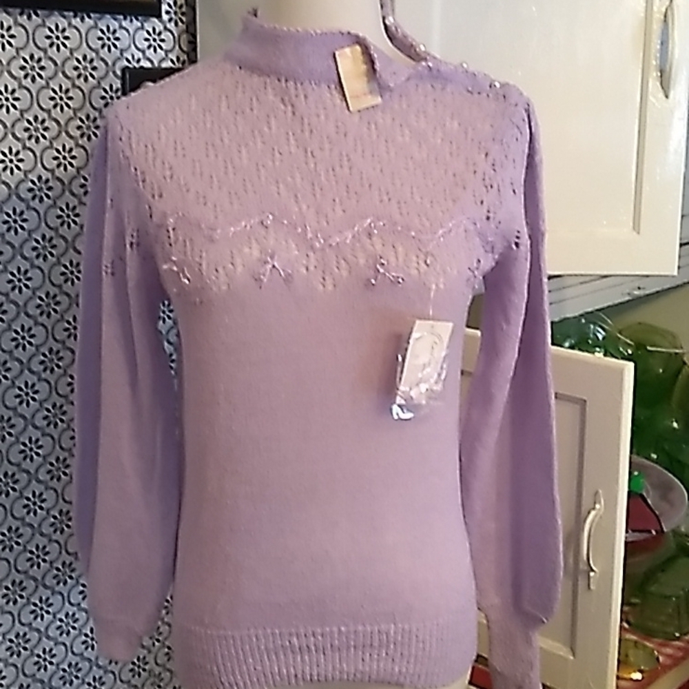 Vintage 1980s lavender sweater Large deadstock never work 40+ years old
